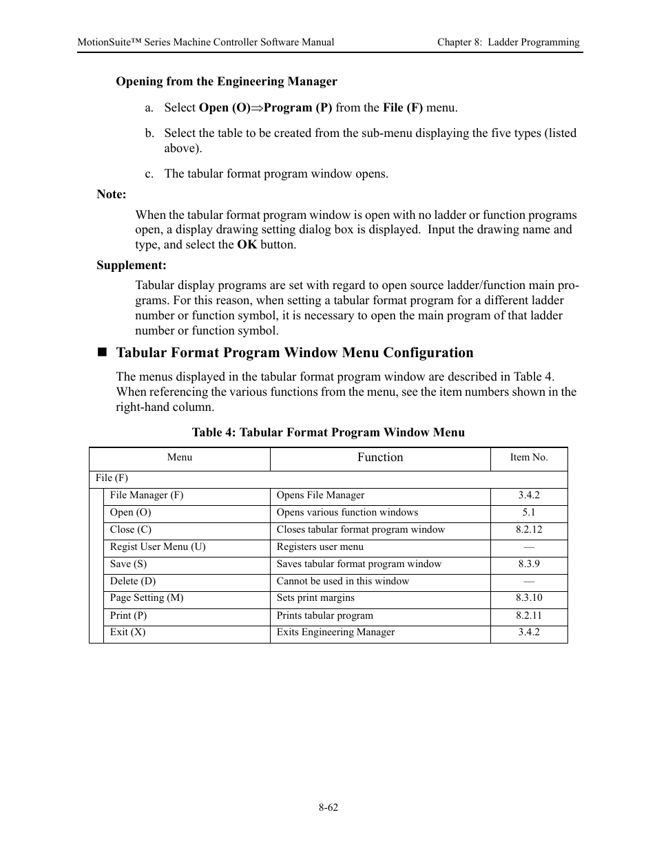 Tabular format program window menu configuration | Yaskawa MotionSuite Series Machine Controller Software Manual User Manual | Page 310 / 461