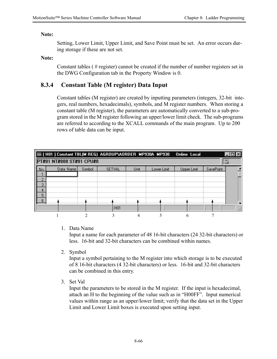 4 constant table (m register) data input | Yaskawa MotionSuite Series Machine Controller Software Manual User Manual | Page 314 / 461