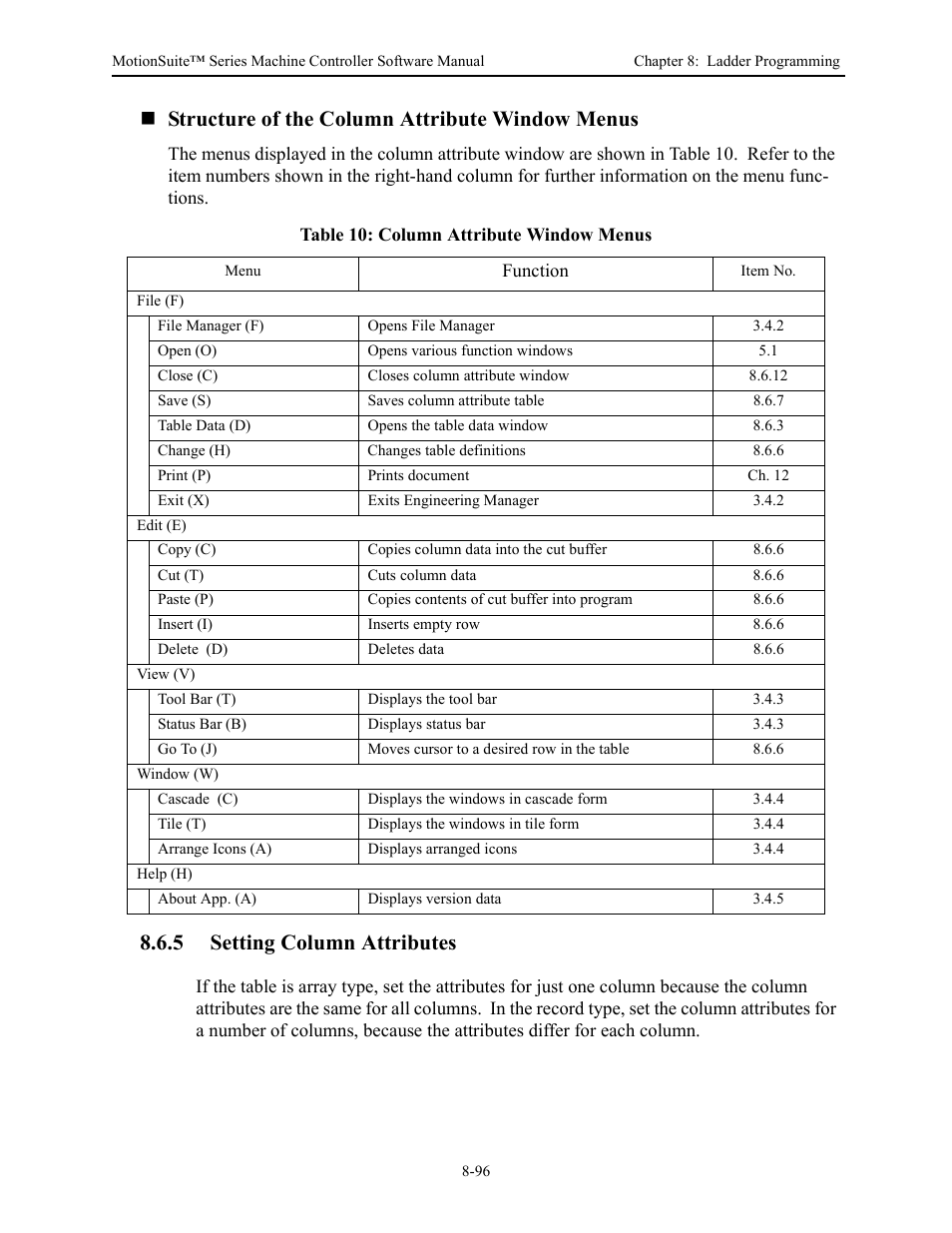 Structure of the column attribute window menus, 5 setting column attributes | Yaskawa MotionSuite Series Machine Controller Software Manual User Manual | Page 344 / 461