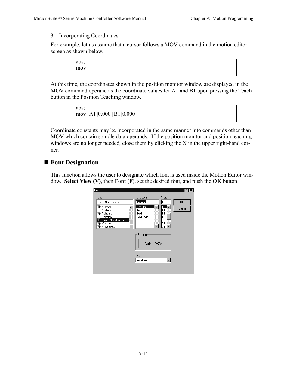 Font designation | Yaskawa MotionSuite Series Machine Controller Software Manual User Manual | Page 366 / 461