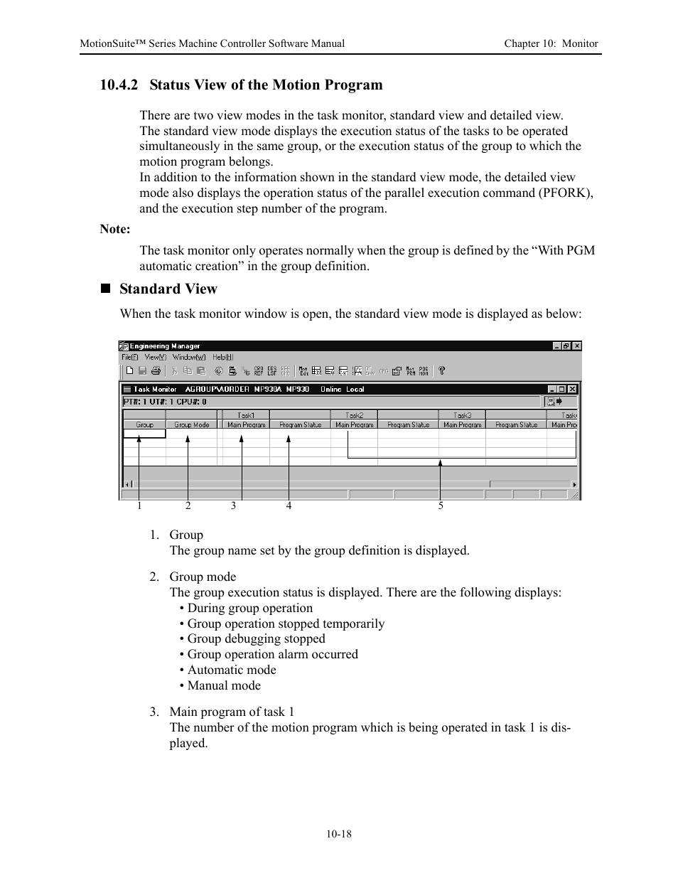 2 status view of the motion program, Standard view | Yaskawa MotionSuite Series Machine Controller Software Manual User Manual | Page 392 / 461