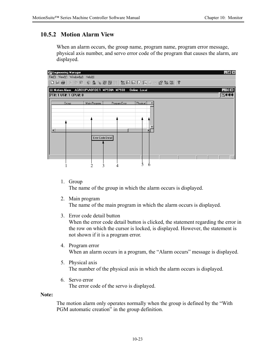 2 motion alarm view | Yaskawa MotionSuite Series Machine Controller Software Manual User Manual | Page 397 / 461