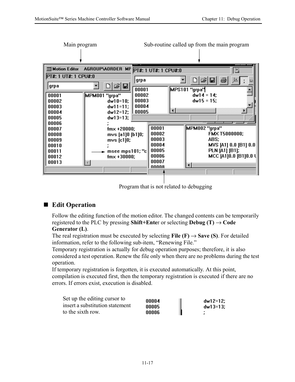 Edit operation | Yaskawa MotionSuite Series Machine Controller Software Manual User Manual | Page 415 / 461