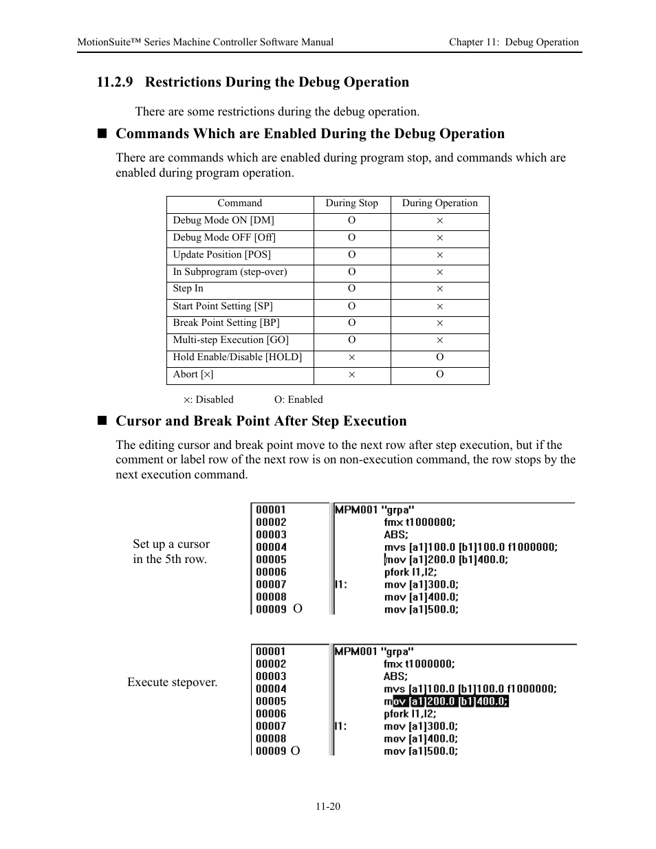 9 restrictions during the debug operation, Cursor and break point after step execution | Yaskawa MotionSuite Series Machine Controller Software Manual User Manual | Page 418 / 461