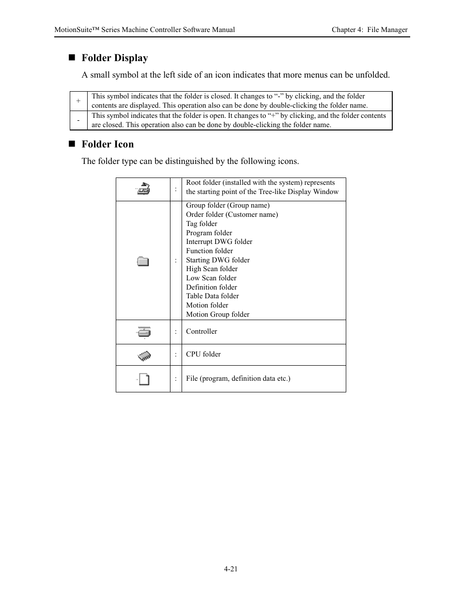 Folder display, Folder icon | Yaskawa MotionSuite Series Machine Controller Software Manual User Manual | Page 78 / 461