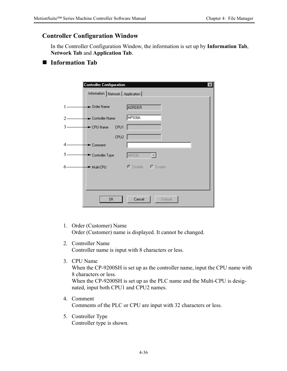 Controller configuration window, Information tab | Yaskawa MotionSuite Series Machine Controller Software Manual User Manual | Page 93 / 461