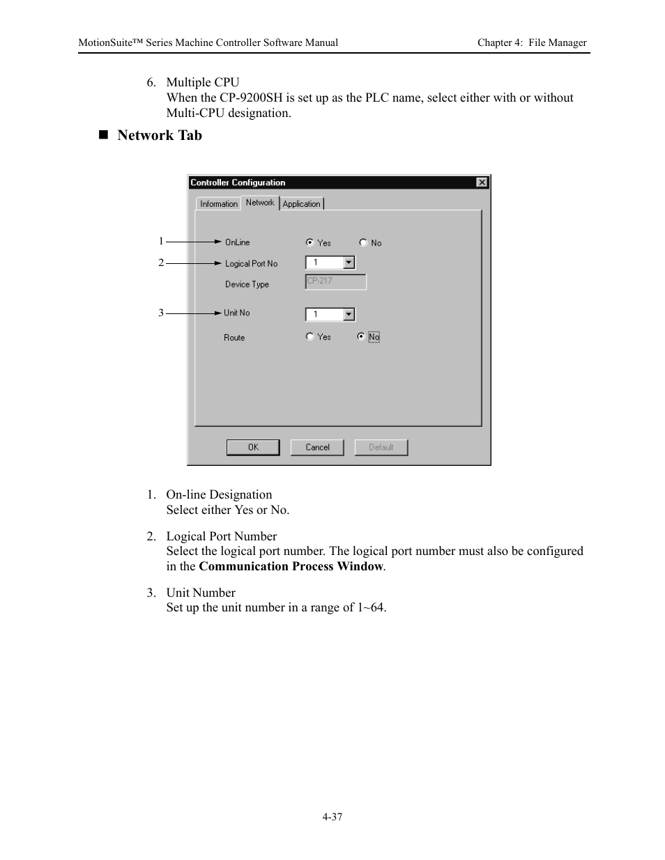 Network tab | Yaskawa MotionSuite Series Machine Controller Software Manual User Manual | Page 94 / 461