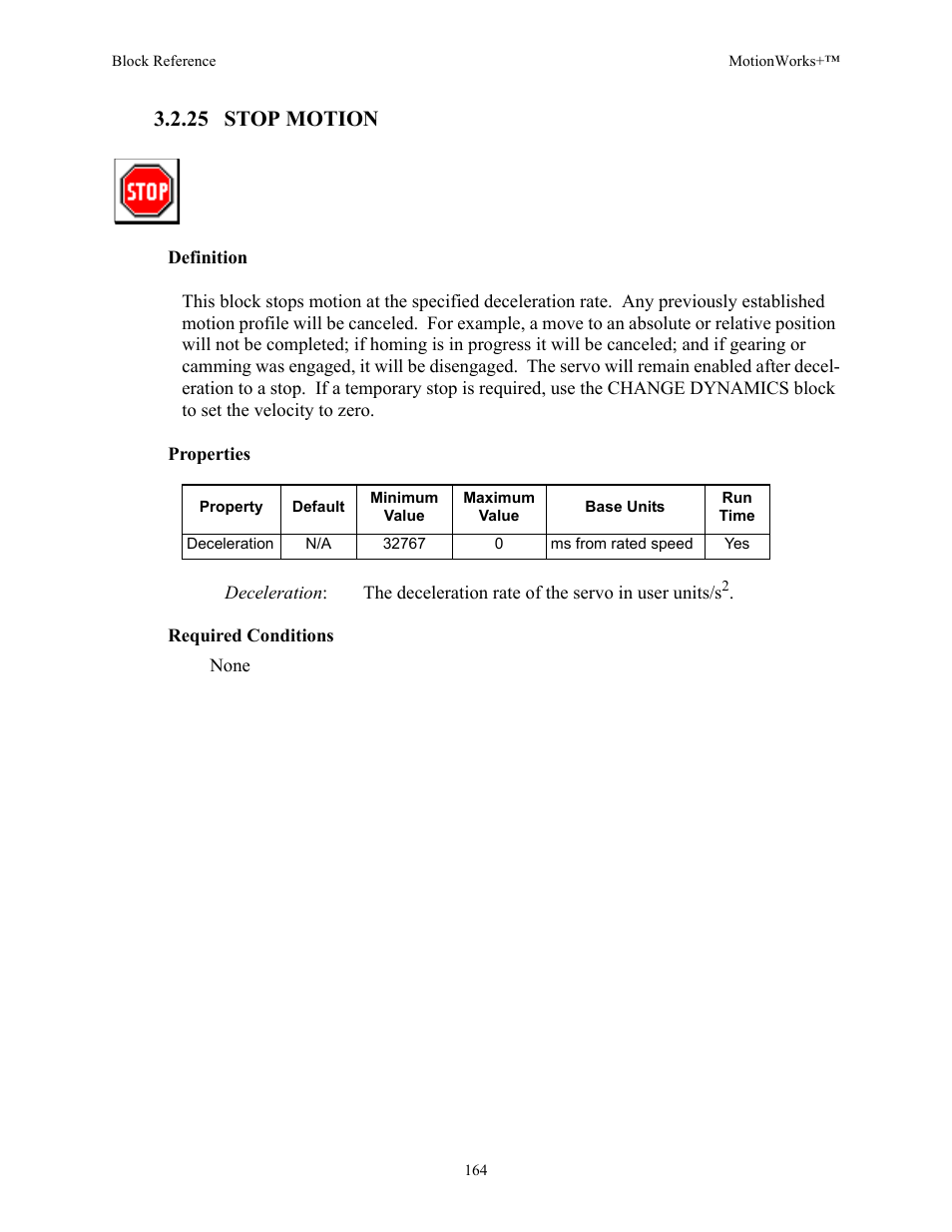 25 stop motion | Yaskawa MotionWorks+ Windows Software User Manual | Page 170 / 235