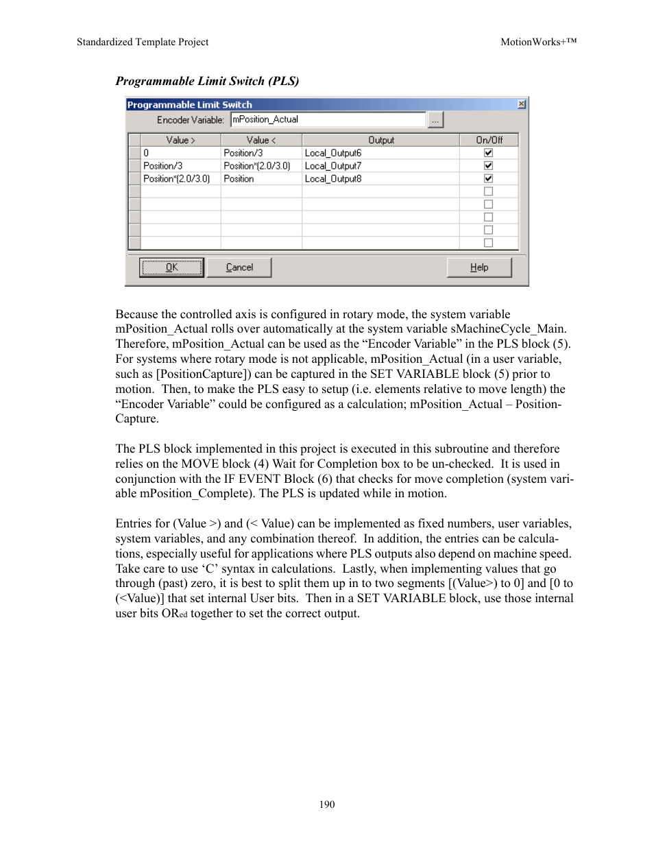 Programmable limit switch (pls) | Yaskawa MotionWorks+ Windows Software User Manual | Page 196 / 235