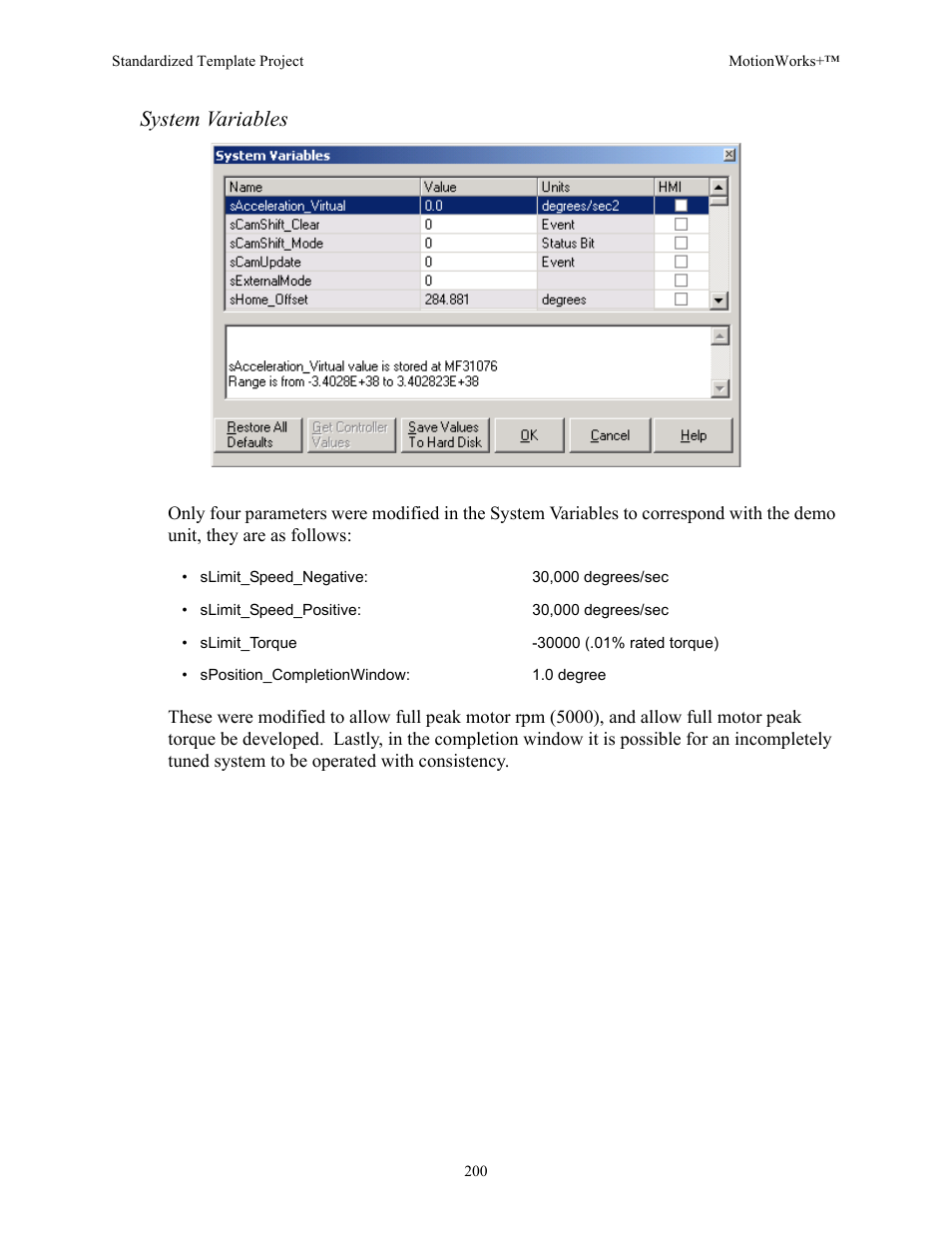 System variables | Yaskawa MotionWorks+ Windows Software User Manual | Page 206 / 235