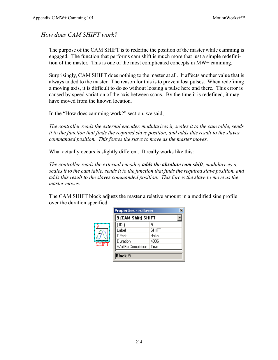 How does cam shift work | Yaskawa MotionWorks+ Windows Software User Manual | Page 220 / 235