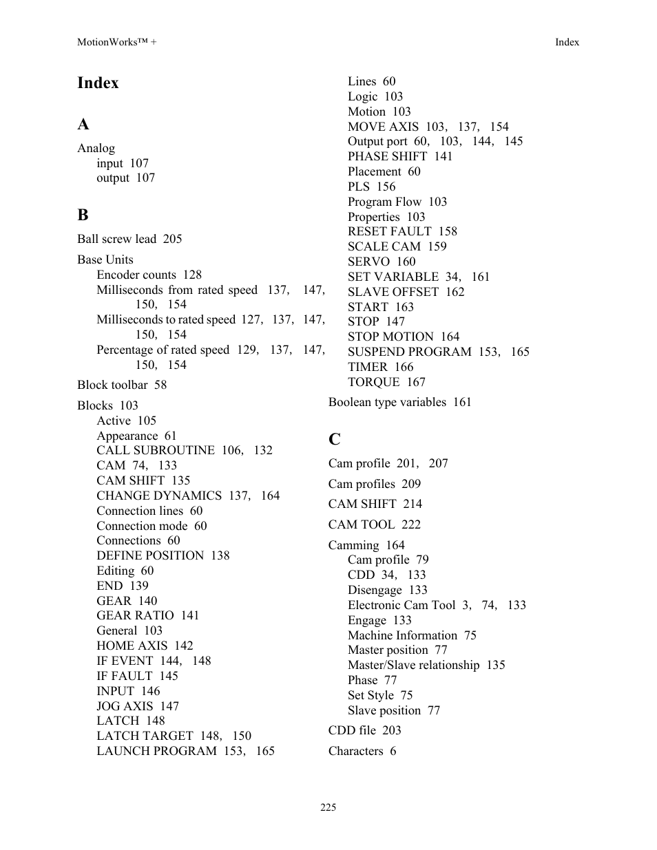 Index, Index a | Yaskawa MotionWorks+ Windows Software User Manual | Page 231 / 235