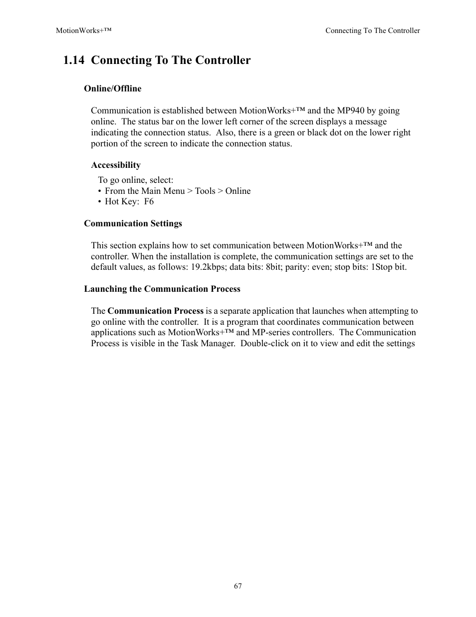 14 connecting to the controller | Yaskawa MotionWorks+ Windows Software User Manual | Page 73 / 235