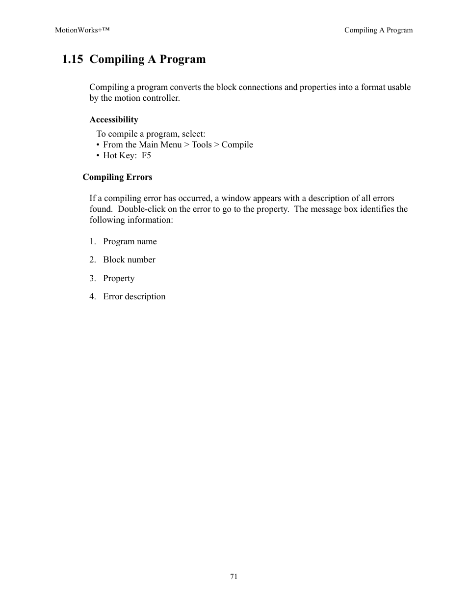 15 compiling a program | Yaskawa MotionWorks+ Windows Software User Manual | Page 77 / 235