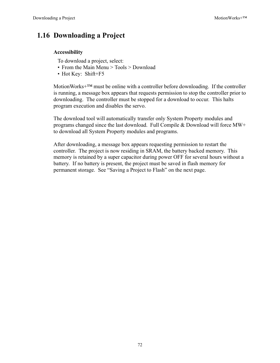 16 downloading a project | Yaskawa MotionWorks+ Windows Software User Manual | Page 78 / 235