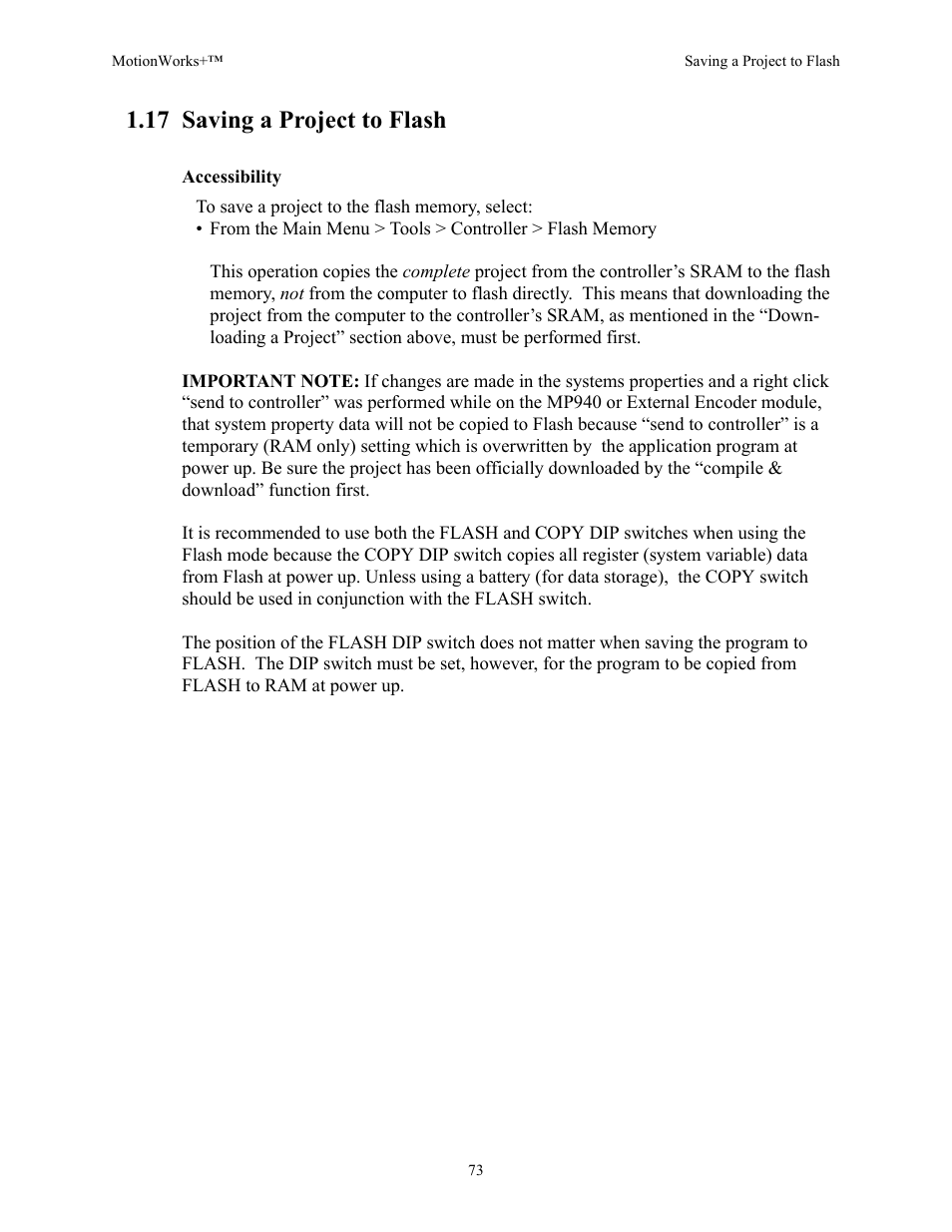 17 saving a project to flash | Yaskawa MotionWorks+ Windows Software User Manual | Page 79 / 235