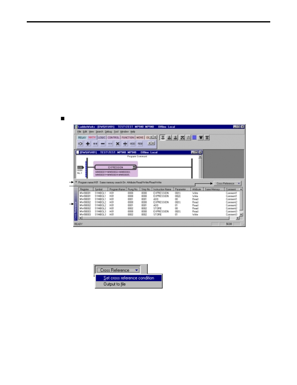 3 cross reference, 1 display cross reference window | Yaskawa Ladder Works Operation Manual User Manual | Page 109 / 183