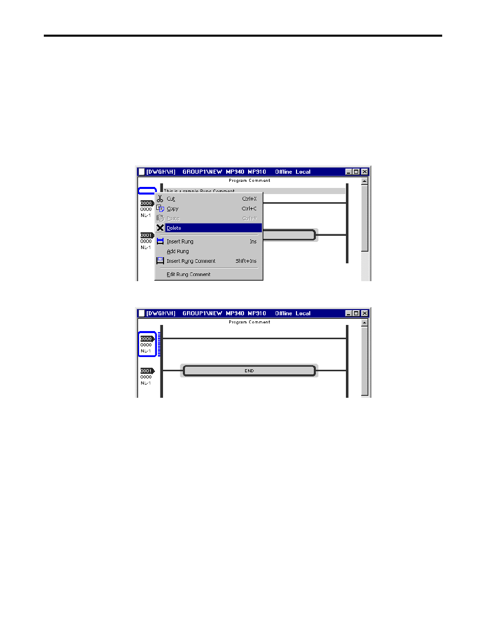 4 delete, 1 delete rung comment | Yaskawa Ladder Works Operation Manual User Manual | Page 37 / 183