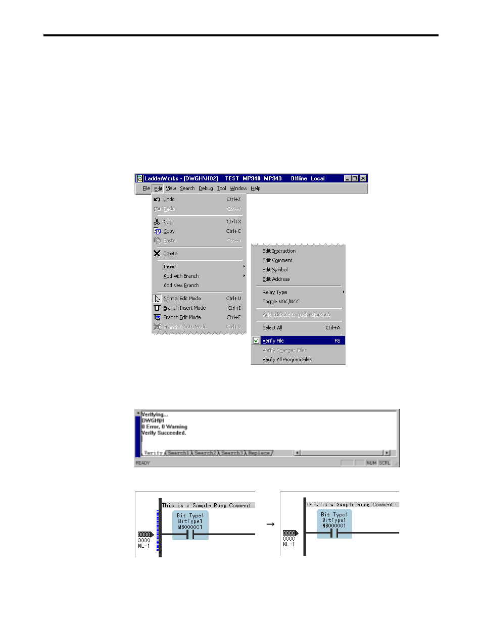 9 verify program, 1 verify | Yaskawa Ladder Works Operation Manual User Manual | Page 68 / 183