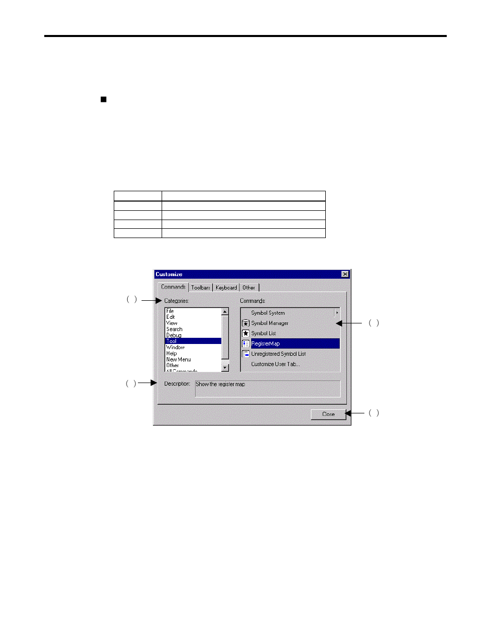 5 toolbar customize dialog, 1 toolbar customize dialog configuration, 2 commands | Yaskawa Ladder Works Operation Manual User Manual | Page 88 / 183