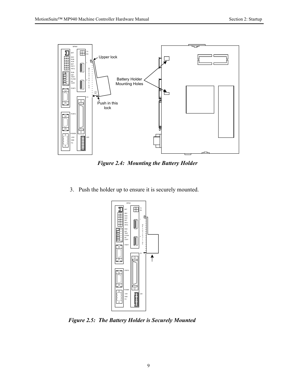 Figure 2.4: mounting the battery holder, Figure 2.5: the battery holder is securely mounted | Yaskawa MP940 Hardware Manual User Manual | Page 12 / 72