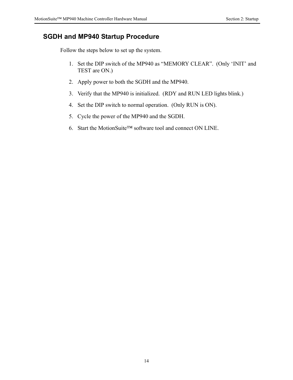 Sgdh and mp940 startup procedure | Yaskawa MP940 Hardware Manual User Manual | Page 17 / 72