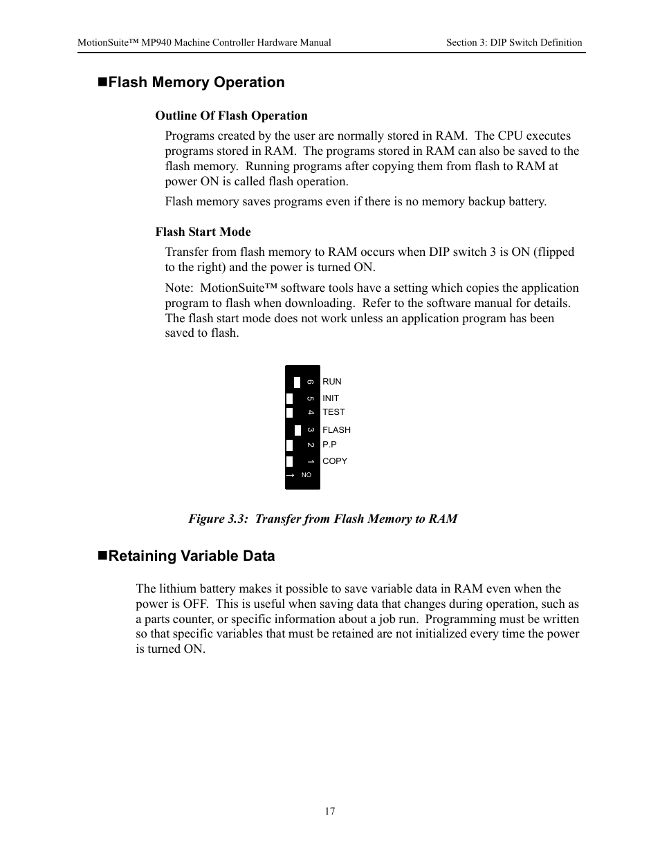 Flash memory operation, Retaining variable data | Yaskawa MP940 Hardware Manual User Manual | Page 20 / 72