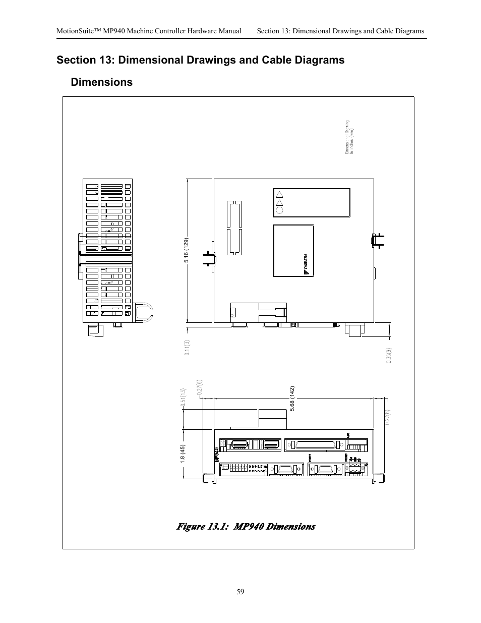 Figure 13.1: mp940 dimensions | Yaskawa MP940 Hardware Manual User Manual | Page 62 / 72
