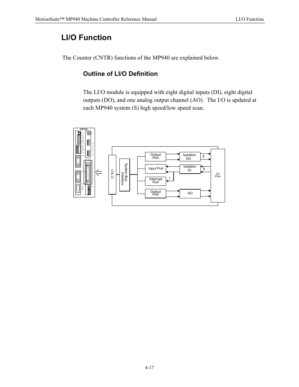 Li/o function, Outline of li/o definition | Yaskawa MP940 Reference Manual User Manual | Page 108 / 525