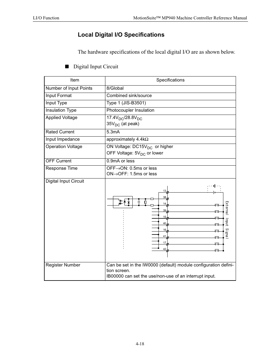 Local digital i/o specifications | Yaskawa MP940 Reference Manual User Manual | Page 109 / 525
