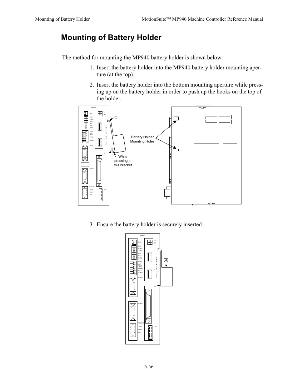 Mounting of battery holder | Yaskawa MP940 Reference Manual User Manual | Page 198 / 525