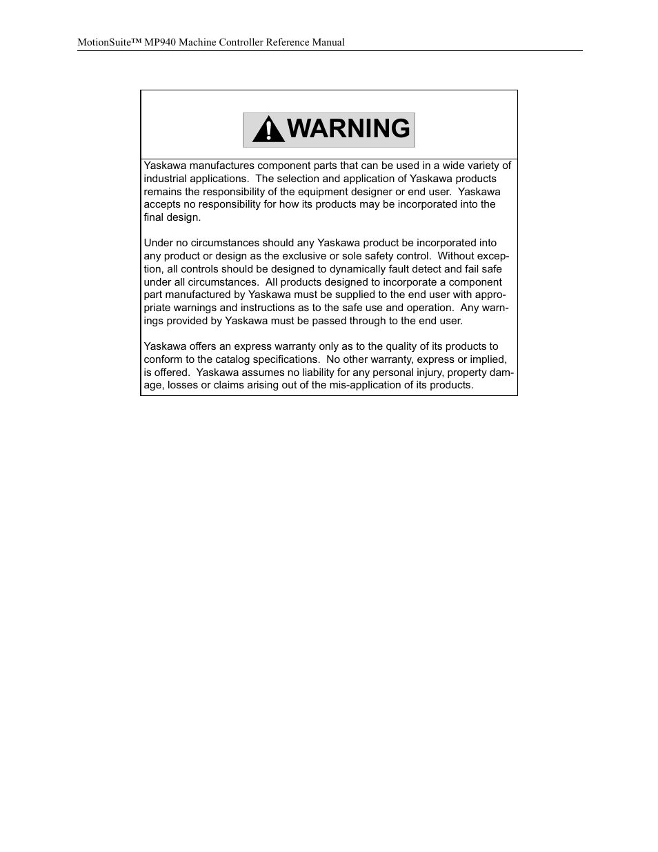 Warning | Yaskawa MP940 Reference Manual User Manual | Page 2 / 525