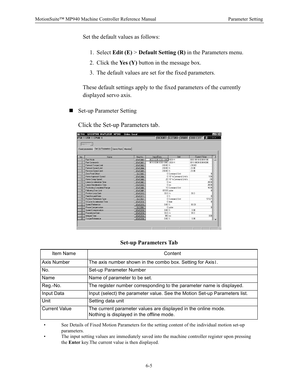 Set-up parameters tab, Click the set-up parameters tab | Yaskawa MP940 Reference Manual User Manual | Page 205 / 525
