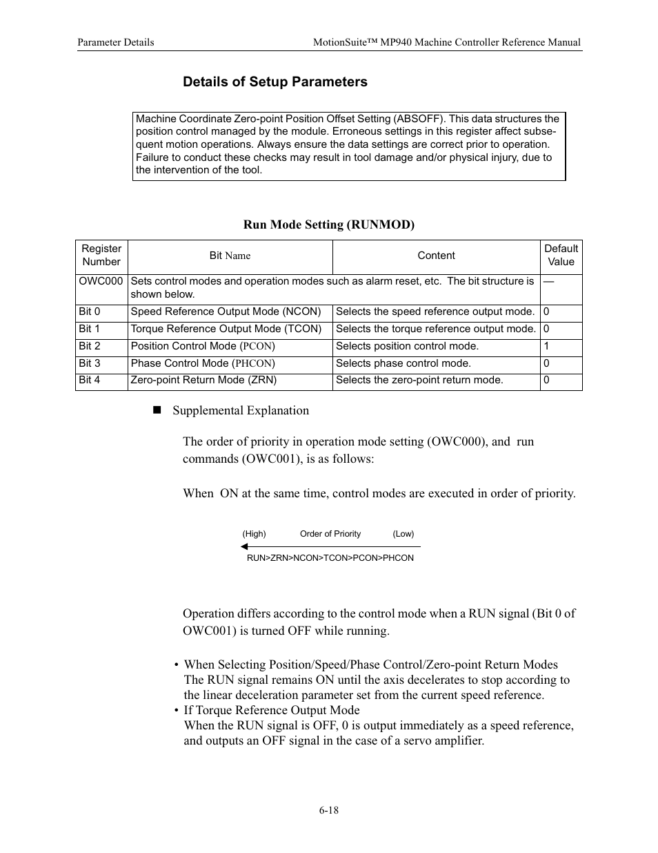 Details of setup parameters, Run mode setting (runmod) | Yaskawa MP940 Reference Manual User Manual | Page 218 / 525