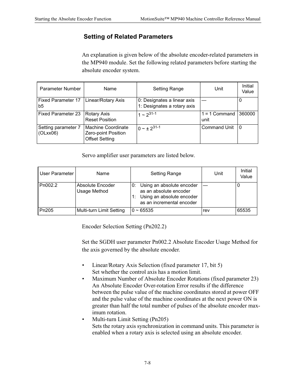 Setting of related parameters | Yaskawa MP940 Reference Manual User Manual | Page 302 / 525