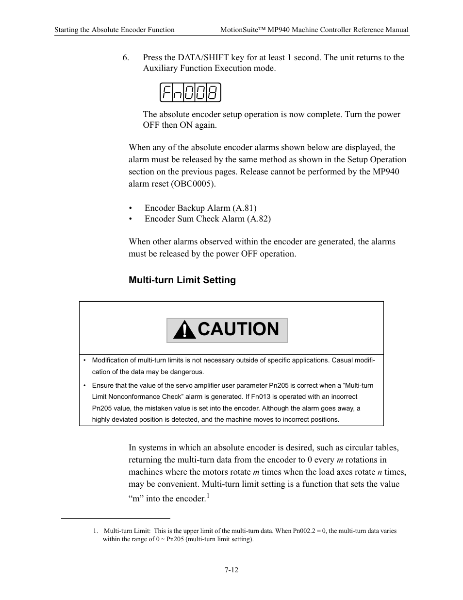 Multi-turn limit setting, Caution | Yaskawa MP940 Reference Manual User Manual | Page 306 / 525