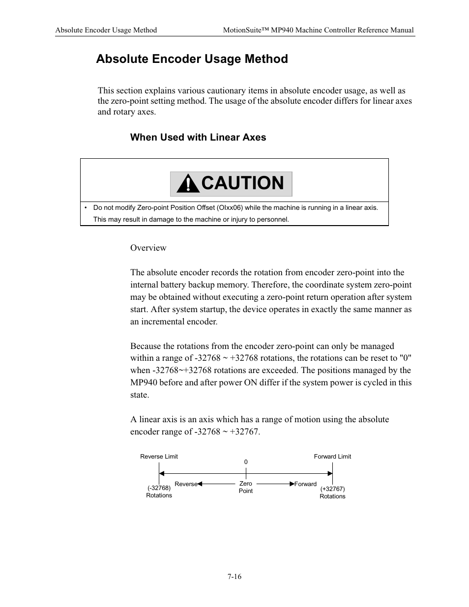 Absolute encoder usage method, When used with linear axes, Caution | Yaskawa MP940 Reference Manual User Manual | Page 310 / 525