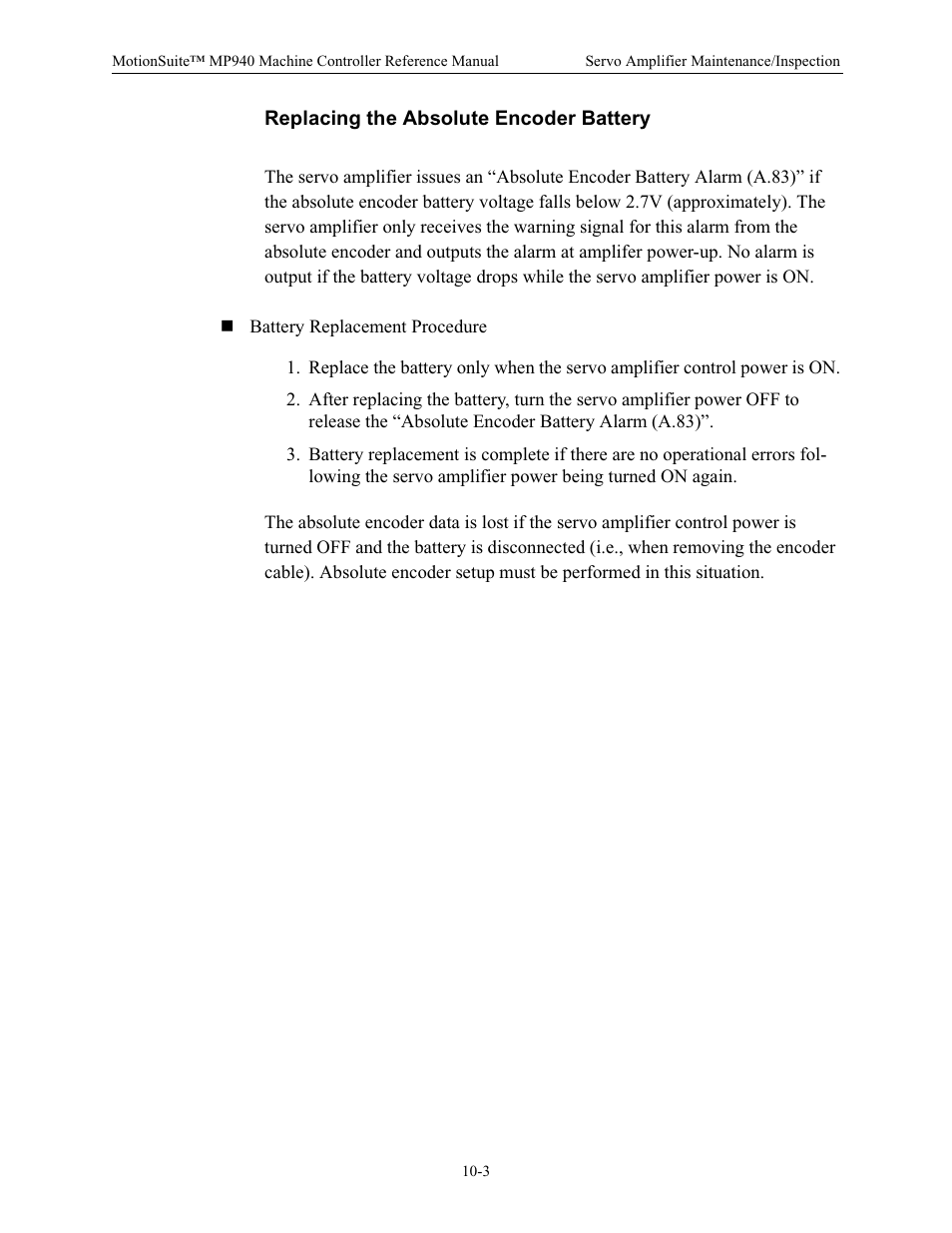 Replacing the absolute encoder battery | Yaskawa MP940 Reference Manual User Manual | Page 356 / 525