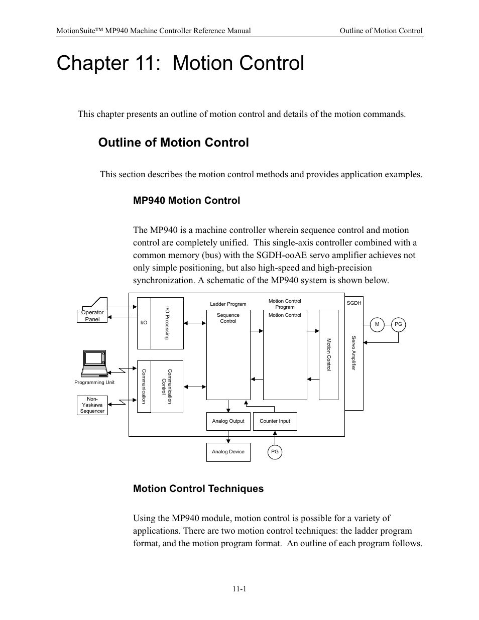 Chapter 11: motion control, Outline of motion control, Mp940 motion control | Motion control techniques | Yaskawa MP940 Reference Manual User Manual | Page 398 / 525