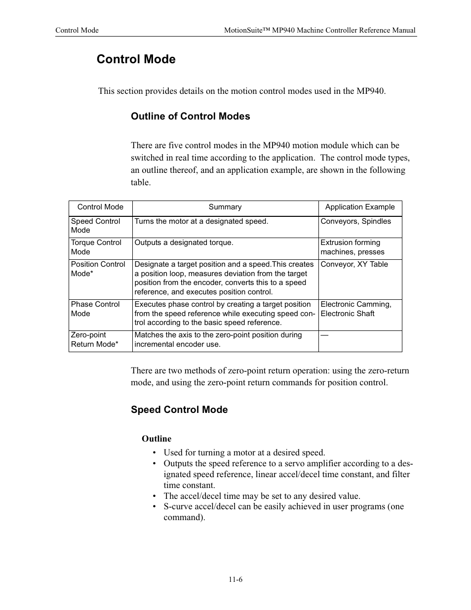 Control mode, Outline of control modes, Speed control mode | Outline | Yaskawa MP940 Reference Manual User Manual | Page 403 / 525