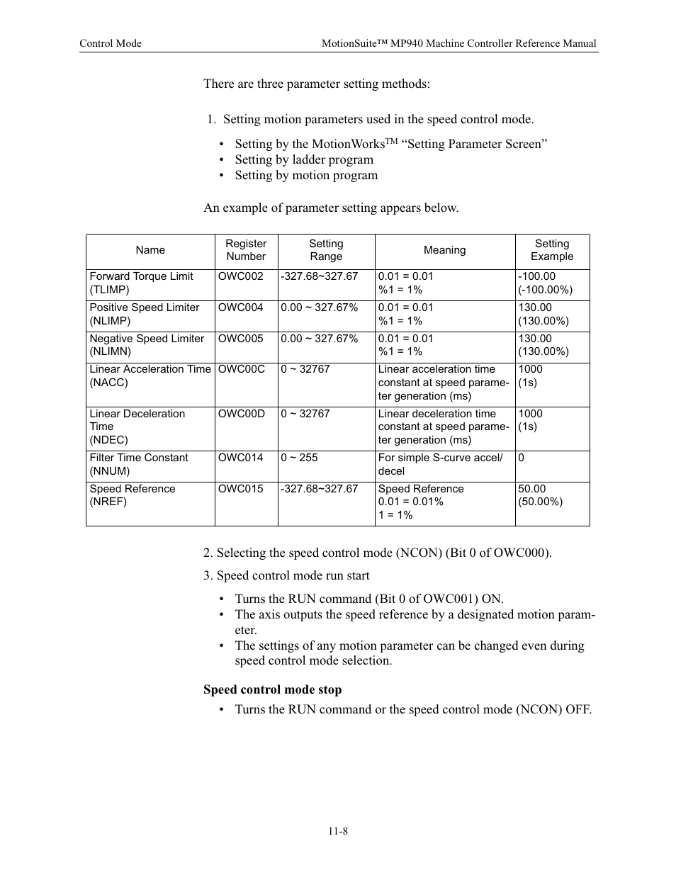 Speed control mode stop | Yaskawa MP940 Reference Manual User Manual | Page 405 / 525