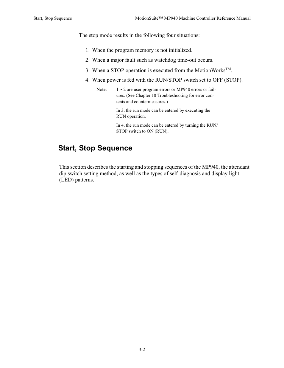 Start, stop sequence | Yaskawa MP940 Reference Manual User Manual | Page 44 / 525