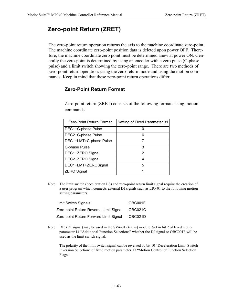 Zero-point return (zret), Zero-point return format | Yaskawa MP940 Reference Manual User Manual | Page 460 / 525
