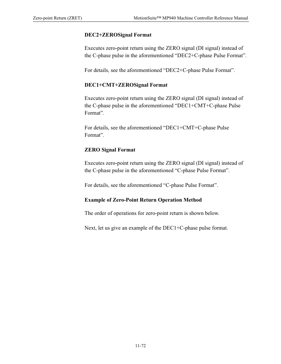 Dec2+zerosignal format, Dec1+cmt+zerosignal format, Zero signal format | Example of zero-point return operation method | Yaskawa MP940 Reference Manual User Manual | Page 469 / 525