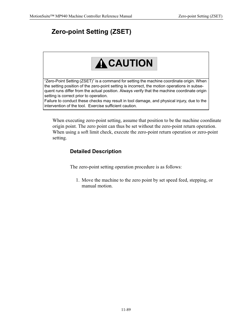 Zero-point setting (zset), Detailed description, Caution | Yaskawa MP940 Reference Manual User Manual | Page 486 / 525
