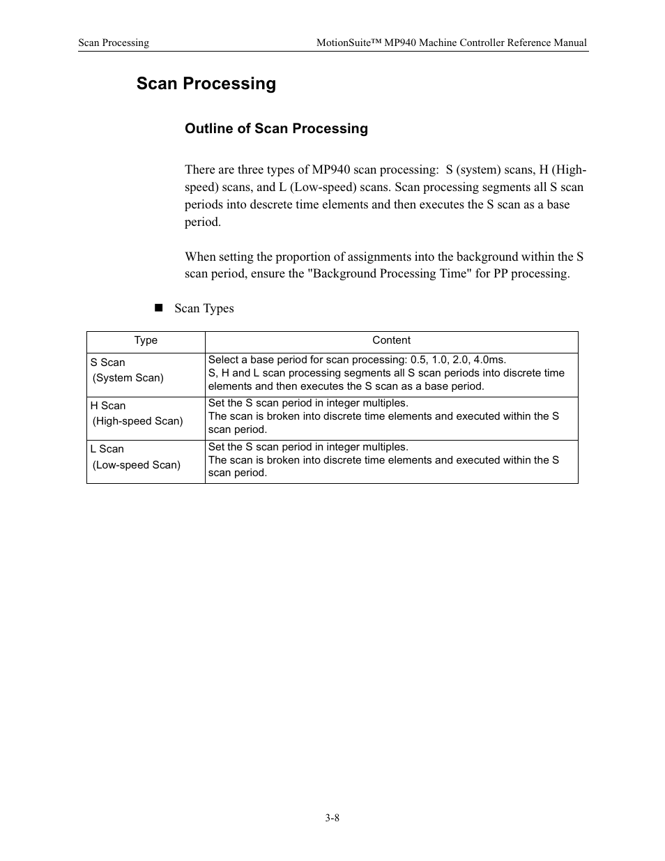 Scan processing, Outline of scan processing | Yaskawa MP940 Reference Manual User Manual | Page 50 / 525