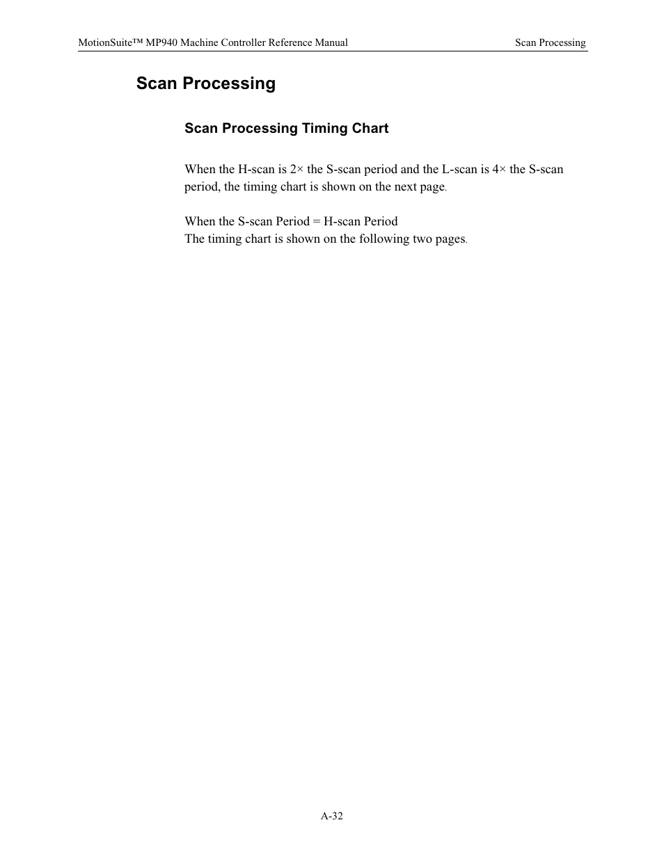 Scan processing, Scan processing timing chart | Yaskawa MP940 Reference Manual User Manual | Page 519 / 525