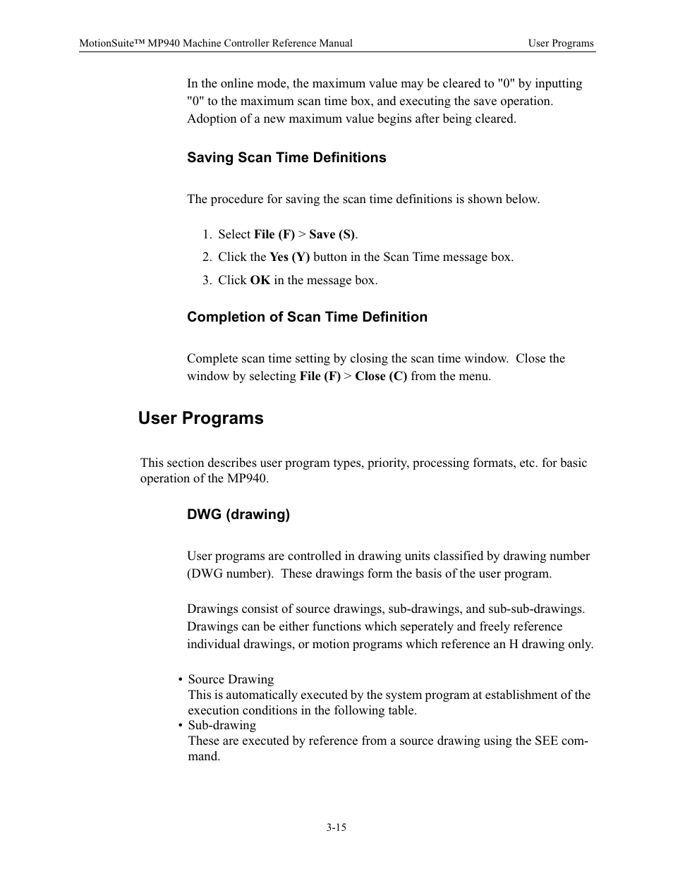 Saving scan time definitions, Completion of scan time definition, User programs | Dwg (drawing) | Yaskawa MP940 Reference Manual User Manual | Page 57 / 525