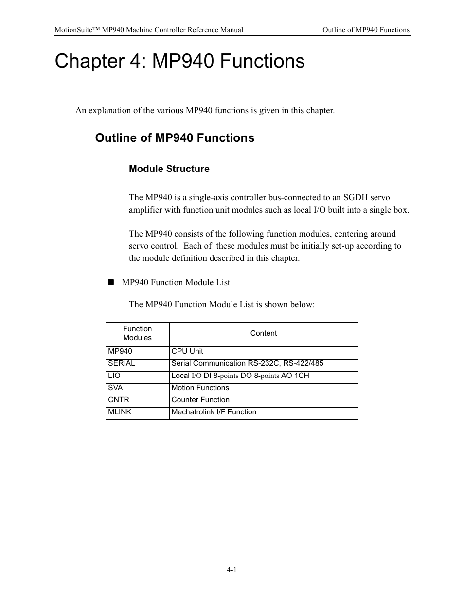 Chapter 4: mp940 functions, Outline of mp940 functions, Module structure | Yaskawa MP940 Reference Manual User Manual | Page 92 / 525