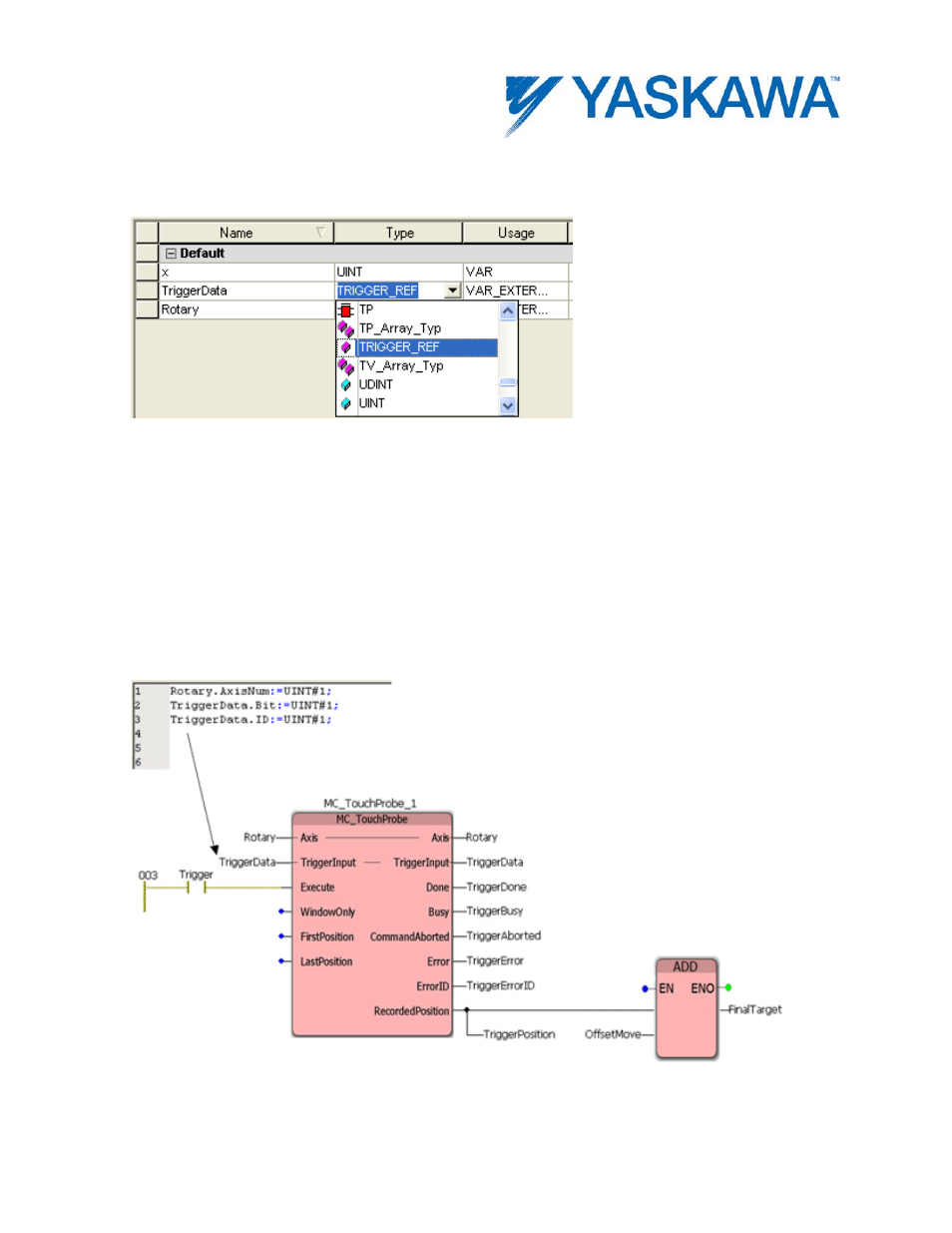 Variable declaration example, Code example | Yaskawa MotionWorks IEC User Manual | Page 50 / 396